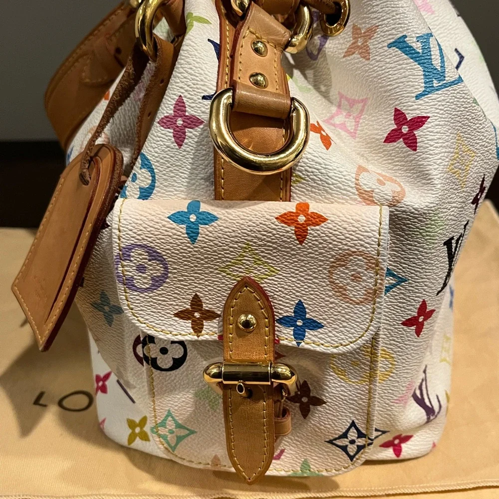 Louis Vuitton Multicolor Petite Noe White Murakami Shoulder Bag Tote - Picture 7 of 11